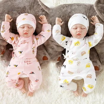 Осенняя одежда для новорожденных мальчиков и девочек Унисекс от 0 до 3 месяцев, хлопковое Весенне-осеннее нижнее белье, костюмы-двойки, Комплект одежды для младенцев