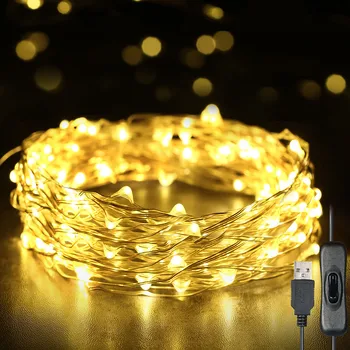 Гирлянды Fairy Lights 12 м, 120 светодиодов, USB IP65, водонепроницаемые, теплые белые для Рождества, свадьбы, в помещении / на улице-Серебряная проволока