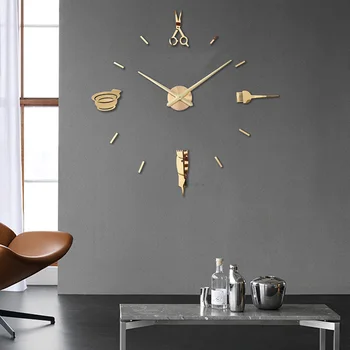 Светящиеся 3D настенные часы Большие часы Современный дизайн Наклейка на часы Luminova Зеркало Парикмахерская парикмахерская Стрижка