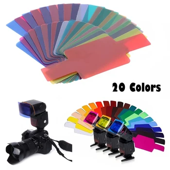 20 цветов в упаковке, цветные гели для вспышки Speedlite, фильтры, карточки для фотоаппаратов Canon, Nikon, фотографические гели, фильтр, вспышка Speedlight
