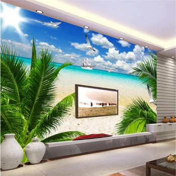 обои на заказ beibehang Фотообои любого размера HD Атмосферный пляж Коко Эгейский пейзаж ТВ Фон Обои для стен
