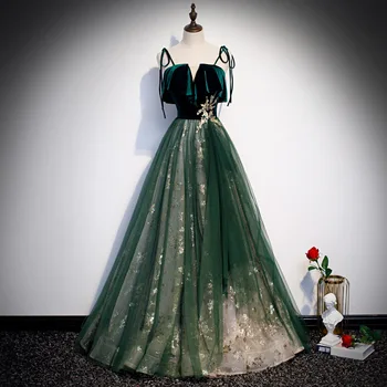 2023 Новые вечерние платья, зеленое вечернее платье с V-образным вырезом, классическое винтажное платье для выпускного вечера А-силуэта, роскошный халат De Soiree, большие размеры