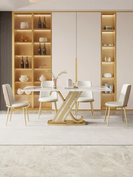 Итальянский Светлый Роскошный обеденный стол, Каменная плита, Скандинавский Современный Персонализированный Обеденный стол и стул для гостиной