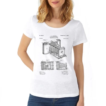 Винтажные женские летние футболки для любителей искусства фотографии, топы для девочек, ретро складная камера, лакированная черно-белая классическая футболка