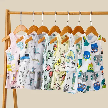 Комплект летней сетчатой одежды из 2 предметов, легкая Дышащая Хлопковая одежда без рукавов для малышей, Корейская майка, Шорты, наряды