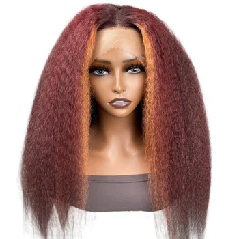 UNice Hair Highlight Бордово-красный, предварительно выщипанный парик на шнурках 13х4, кудрявый прямой парик из человеческих волос, парики на шнурках для женщин