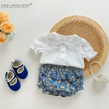 Комплект летней хлопчатобумажной одежды Pretty Princess для новорожденных девочек; Тонкие открытые топы, рубашки, блузки и шорты с цветочным рисунком.