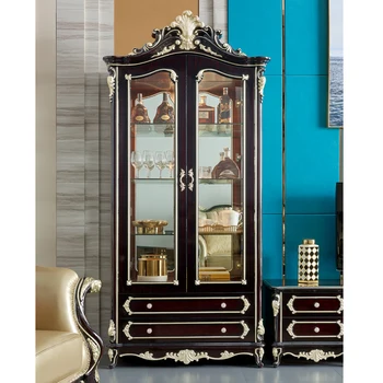 Винный шкаф с одинарной и двойной дверью в европейском стиле гостиная на стене декоративное стекло французского эбенового цвета