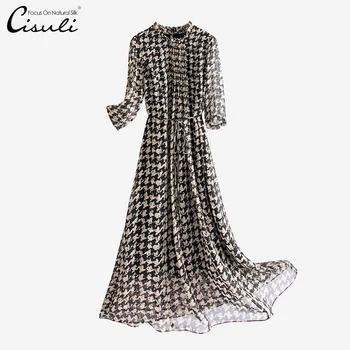 Шелковое шифоновое платье с принтом CISULI, женские вечерние платья из 100% чистого шелка, элегантный стиль OL