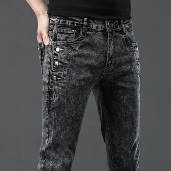 весна-осень, Винтажные модные Мужские Дизайнерские джинсы, Корейские модные брюки-стрейч, Мужские классические узкие джинсовые брюки