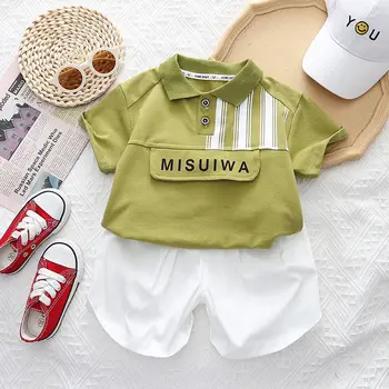 Летняя одежда для мальчиков, Новая летняя детская повседневная спортивная одежда с короткими рукавами и надписью для малышей