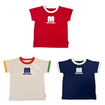 Лето 2023, Новая хлопковая футболка с мягким буквенным логотипом для мальчиков и девочек с коротким рукавом.