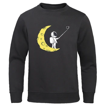Забавный астронавт, фотографирующийся на Луне, Одежда, Мужская Новая толстовка с воротником-стойкой, Свободный флисовый пуловер, Модная Повседневная мужская толстовка с капюшоном
