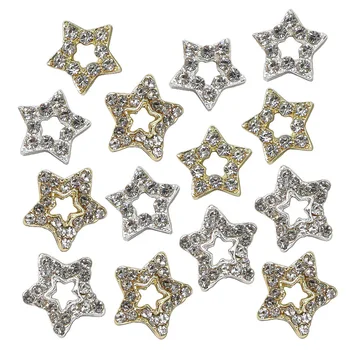 10 шт./лот, подвески для дизайна ногтей со стразами из сплава 3D-звезды, золотые/Серебряные Блестящие ювелирные изделия с бриллиантами, нажимайте на ногти, украшения своими руками