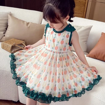 Новое летнее детское платье с цветочным узором в виде ананаса, Детская одежда, кружевные сетчатые платья-пачки для вечеринок, детская одежда, Vestidos, детская одежда