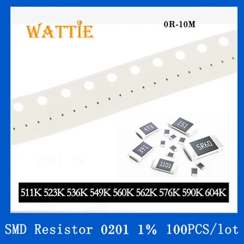 SMD резистор 0201 1% 511K 523K 536K 549K 560K 562K 576K 590K 604K 100 шт./лот микросхемные резисторы 1/20 Вт 0.6 мм*0.3 мм