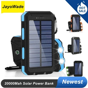 JayoWade 20000mAh Чехол на солнечной энергии для Iphone 15 14 13 для Samsung S23 Зарядка Powerbank Аккумулятор Зарядное устройство для телефона Сильная светодиодная подсветка
