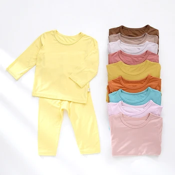 Детский Пижамный костюм для новорожденных девочек и мальчиков, рубашка с длинными рукавами + брючный костюм, детский летний костюм для маленьких мальчиков и девочек, однотонный костюм