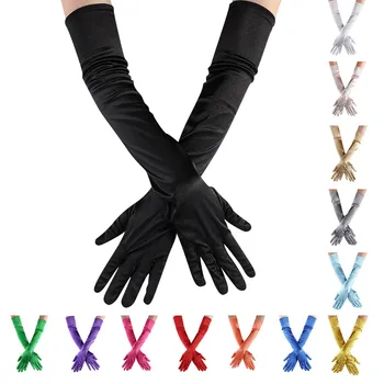 Классические атласные перчатки с эластичными пальцами, свадебные Варежки, эластичные Шелковистые Перламутровые перчатки, солнцезащитные УФ-перчатки для вождения на весь палец