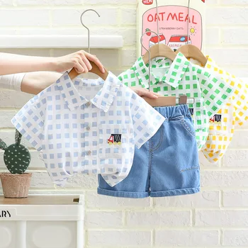 Детская рубашка с отворотом из мультфильма для девочек 2023 Новая летняя одежда для мальчиков Корейская версия шорт