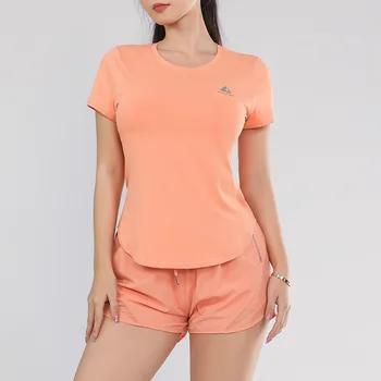Женская спортивная рубашка для тренажерного зала, круглый вырез, Короткий рукав, Сетчатый Дышащий топ для йоги, Однотонная тонкая футболка для бега Пуш-ап с коротким рукавом