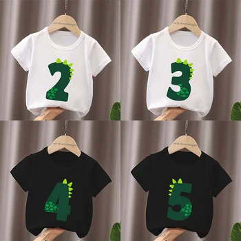 Милая детская футболка с бантом и номером Дня рождения Динозаврика для детей 1, 2, 3, 4, 5, 6, 7, 8, 9 лет, Одежда для девочек, Футболки с короткими рукавами Для маленьких мальчиков