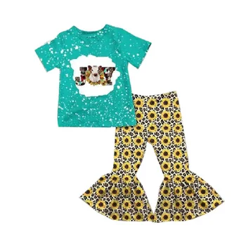 Новый комплект детской модной одежды, летняя осенняя рубашка с короткими рукавами для девочек и дизайнерский комплект с леопардовым принтом в виде подсолнуха для малышей