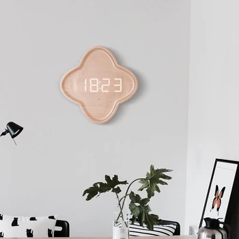 Светодиодные настенные часы из массива дерева с цифровым дисплеем в скандинавском стиле, бесшумные часы, декор стен гостиной, спальни, Подключаемый USB-модуль для декоративного использования