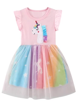 Праздничное платье для девочек, Летняя детская одежда, платья для маленьких девочек, одежда для малышей, платье принцессы с единорогом с аппликацией в виде животных