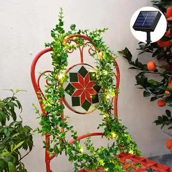 Автоматические светильники из ротанга с листьями эвкалипта, 8 режимов освещения, гирлянды для защиты от атмосферных воздействий для украшения внутреннего дворика