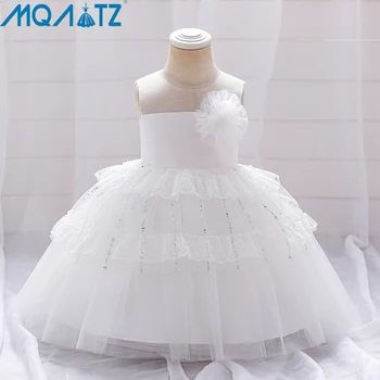 Летнее платье MQATZ, платье принцессы для крещения детей 1 года, платье для малышей, детское крещение, Кружевная белая одежда с блестками для маленьких девочек