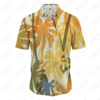 2023 Новая летняя мужская рубашка с коротким рукавом, кардиган на пуговицах, повседневный короткий топ с 3D принтом больших размеров, Hawaii Fresh Travel 5XL