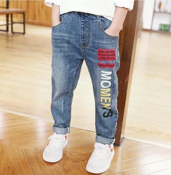 Горячая распродажа джинсов, Детские повседневные брюки, весенне-осенние джинсовые брюки в стиле ретро с буквенным принтом для мальчиков, удобная детская одежда