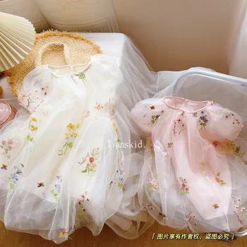 Горячая Распродажа 2023 года, Платье с цветочным узором для маленьких девочек, Пляжный Сарафан с вышивкой, Летний Детский костюм, Сказочная Одежда