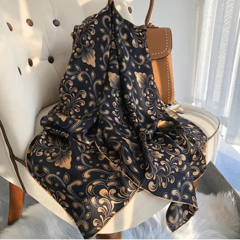 шелковый весенне-осенний женский шарф с роскошным дизайном, женская пляжная шаль с принтом, модный гладкий женский платок 110x110 см