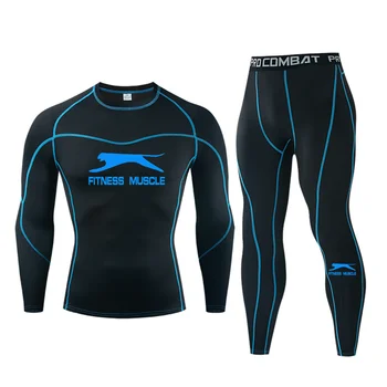 Мужской компрессионный комплект для бега, мужская футболка с длинным рукавом, мужские спортивные колготки, брюки, одежда для фитнеса, бодибилдинга, тренировочный костюм для бега