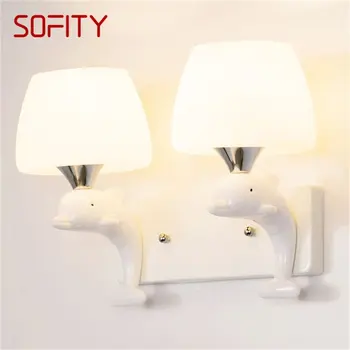 Настенные светильники SOFITY Современные светодиодные лампы Креативный Мультяшный Белый Дельфин для дома, Детской спальни
