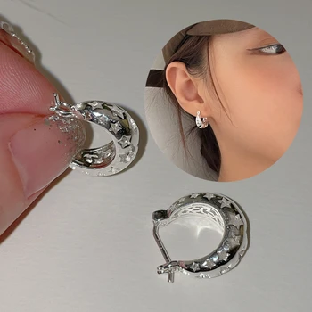 Ovxxons, 1 пара, Нишевый дизайн, пряжка для ушей, выдолбленные серьги-звезды, Серебряные серьги-иглы 2023, Новый Корейский стиль