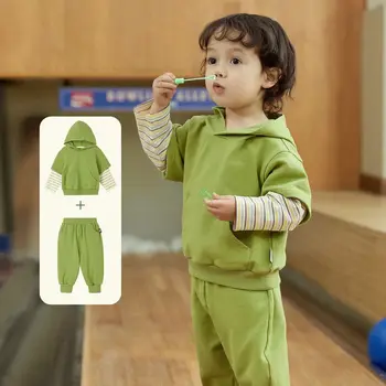 2023 Весенне-осенний новый комплект детской одежды для отдыха для маленьких мальчиков и девочек, универсальная толстовка с капюшоном, брюки-двойка, костюмы для мальчиков