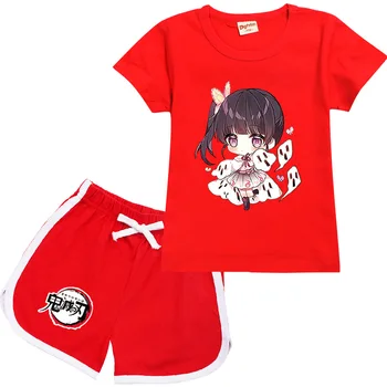 Комплект летней одежды для маленьких девочек и мальчиков Demon Slayer, Детская спортивная футболка + Брюки, комплект из 2 предметов, Детская одежда, Удобные наряды, Пижамы