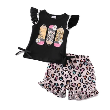 Детская одежда для девочек, детская туника с коротким рукавом в цветочек, шорты с оборками 