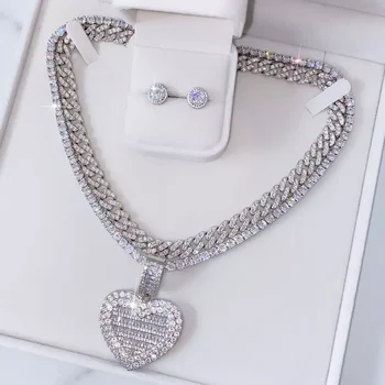 Ожерелье с изображением медальона в виде сердца, теннисная цепочка 5A, украшенные льдом женские украшения для девочек