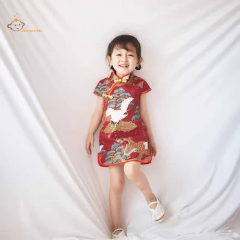 Летнее платье для маленьких девочек, детское платье Hanfu Cheongsam в китайском стиле, платье принцессы для маленьких девочек