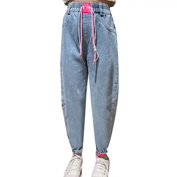 Джинсы для девочек, однотонные джинсы для девочек, джинсы в повседневном стиле, детская весенне-осенняя детская одежда 6 8 10 12 14