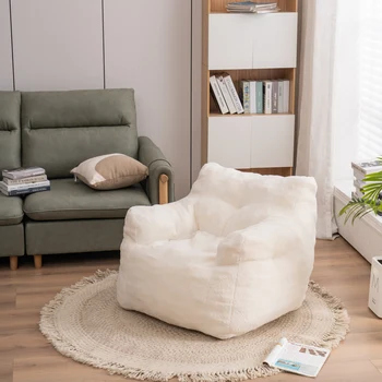 [Срочная распродажа] Современный диван-кресло-мешок из мягкого поролона с ворсом, несущий 250 ФУНТОВ плюшевой ткани Белого цвета, идеально подходящий для гостиной [В наличии в США]