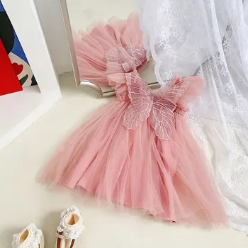 Тюлевое кружевное платье с рукавами-бабочками для маленьких девочек, платье-свитер для танцевальной вечеринки, платья для маленьких девочек для 14-летних девочек