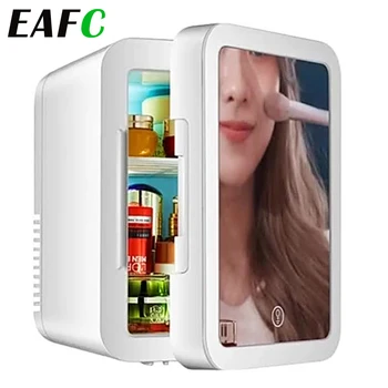 Мини-холодильник EAFC объемом 4 л на 6 банок, домашний автомобильный мини-холодильник для макияжа со светодиодным зеркалом, термоэлектрические холодильники-охладители и подогреватели