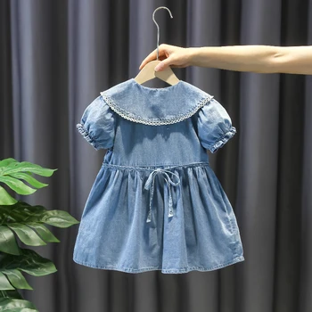 2023 Джинсовое платье для маленьких девочек, летний однотонный Мягкий комфорт, Новая модная одежда, Красивые дети от 2 до 12 лет, юбка для малышей, Одежда для девочек