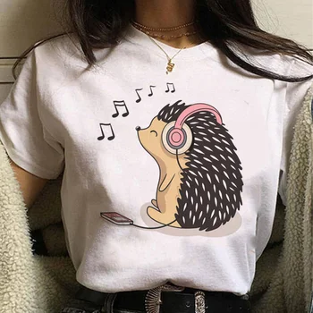 Женская футболка с изображением ежа, топ с рисунком аниме harajuku, графическая одежда для девочек