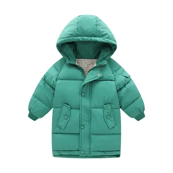 Детская куртка с хлопчатобумажной подкладкой для мальчика, длинная утепленная одежда с хлопчатобумажной подкладкой, пуховик, детское пальто чистого цвета с капюшоном